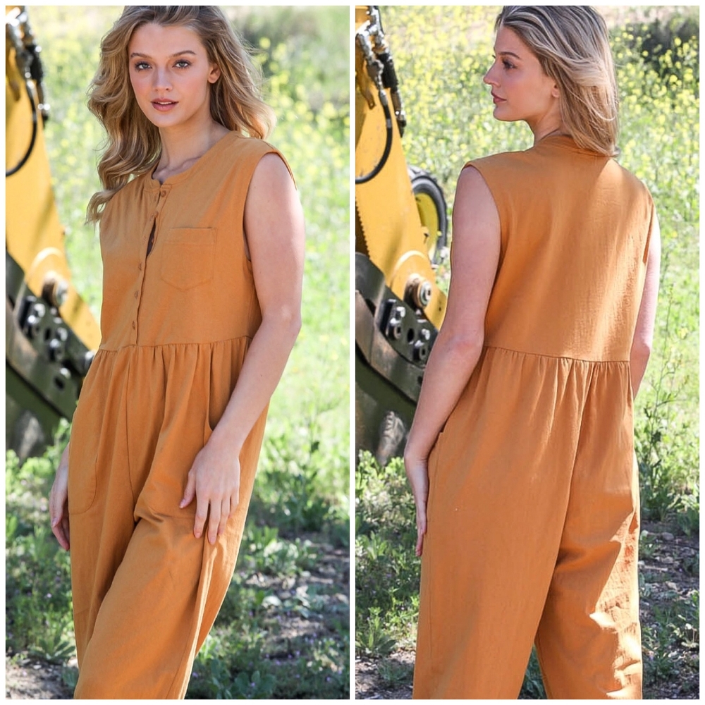 VERY J Boho Chic Dark Mustard Relaxed Fit Jumpsuit - Picture 2 of 6